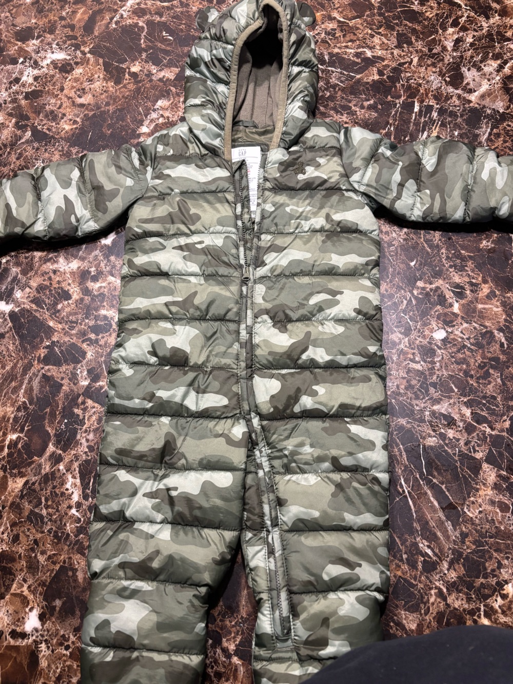 Kids' Camo Olive Green Puffer One-Piece Suit